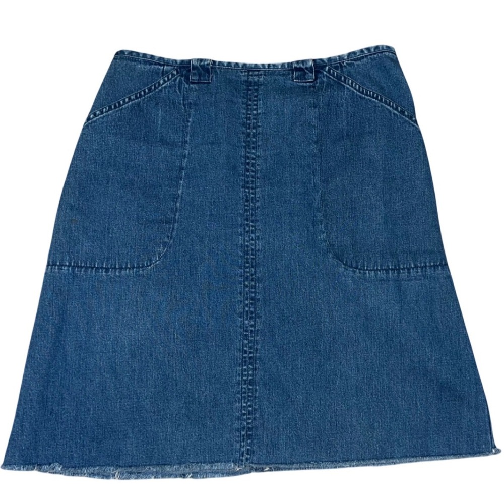 Talbots Women's Denim A-line Skirt - Blue Midi Size 6 - Pockets‎ Frayed Hem